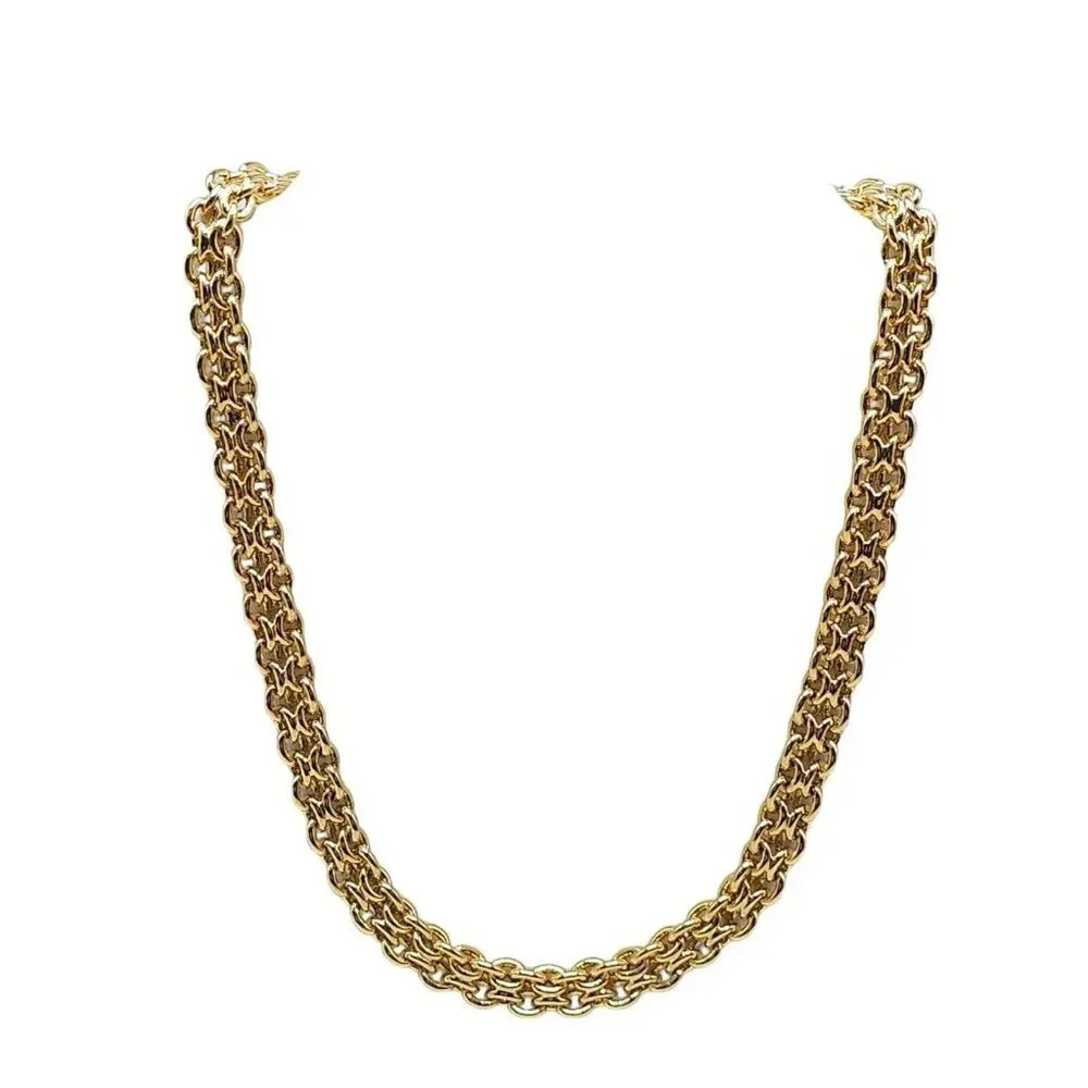 Monet Chunky Chain Long Necklace Fold Over Clasp Gold Tone Vintage 16 in